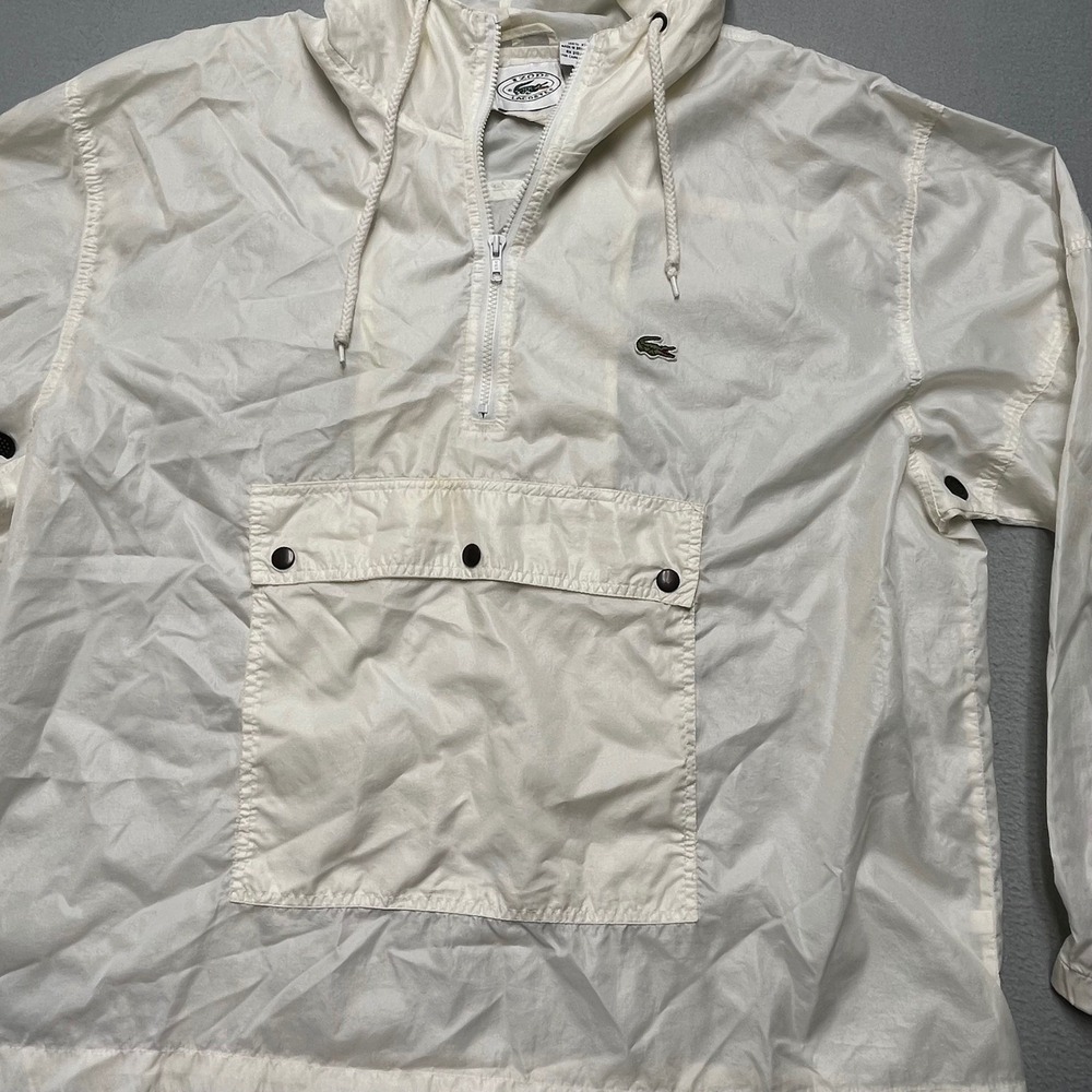 IZOD Lacoste White Nylon Windbreaker Anorak Hooded Pullover‎ Jacket XL